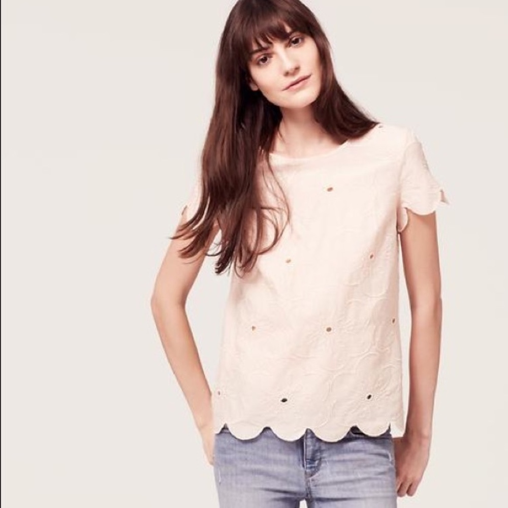 Ann Taylor Loft Scalloped Lace Eyelet Top